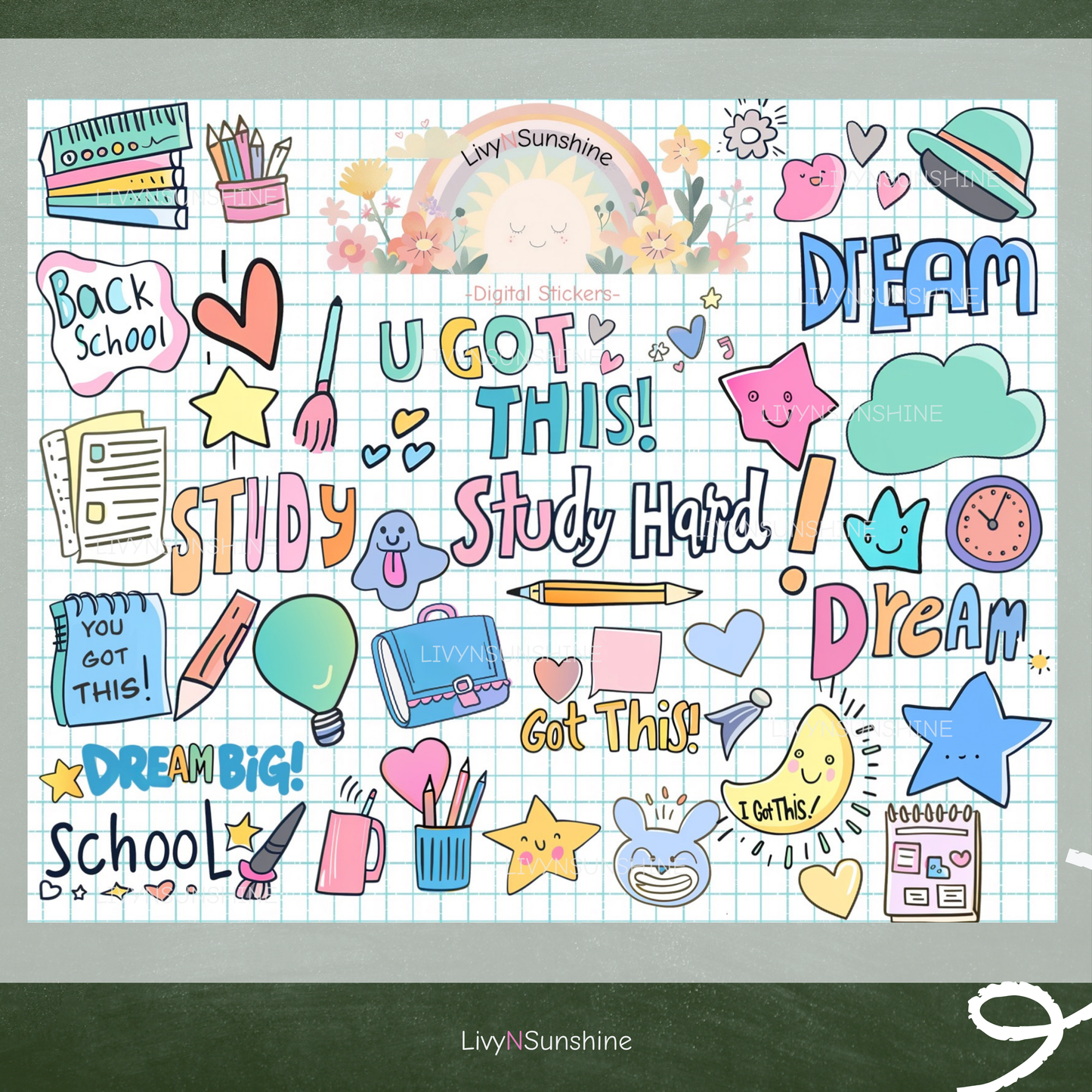 Set of 40 Back to School Digital Stickers - PNG & Goodnotes Files - Perfect for Planners and Journals