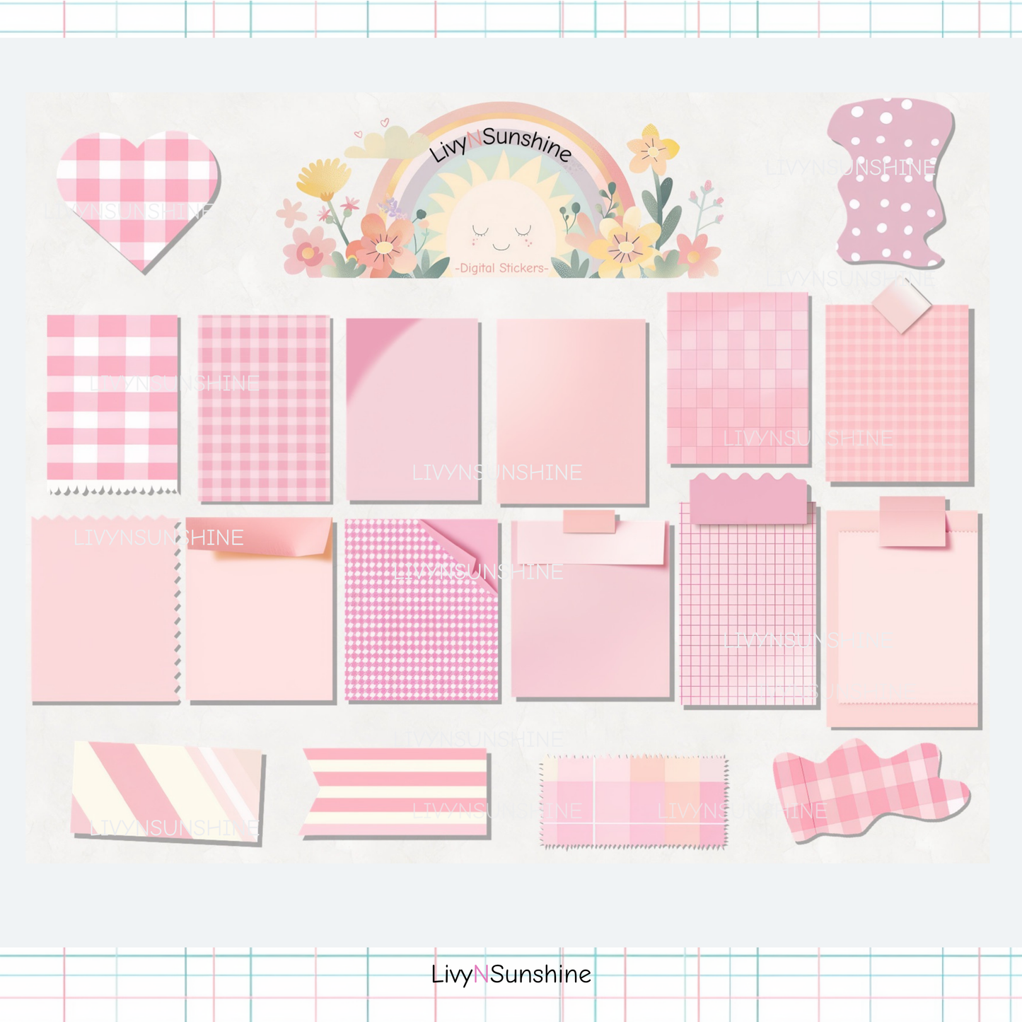 Set of 18 Pastel Pink Digital Post-its - Cute and Functional Sticky Notes for Digital Planners & Journals - PNG and Goodnotes
