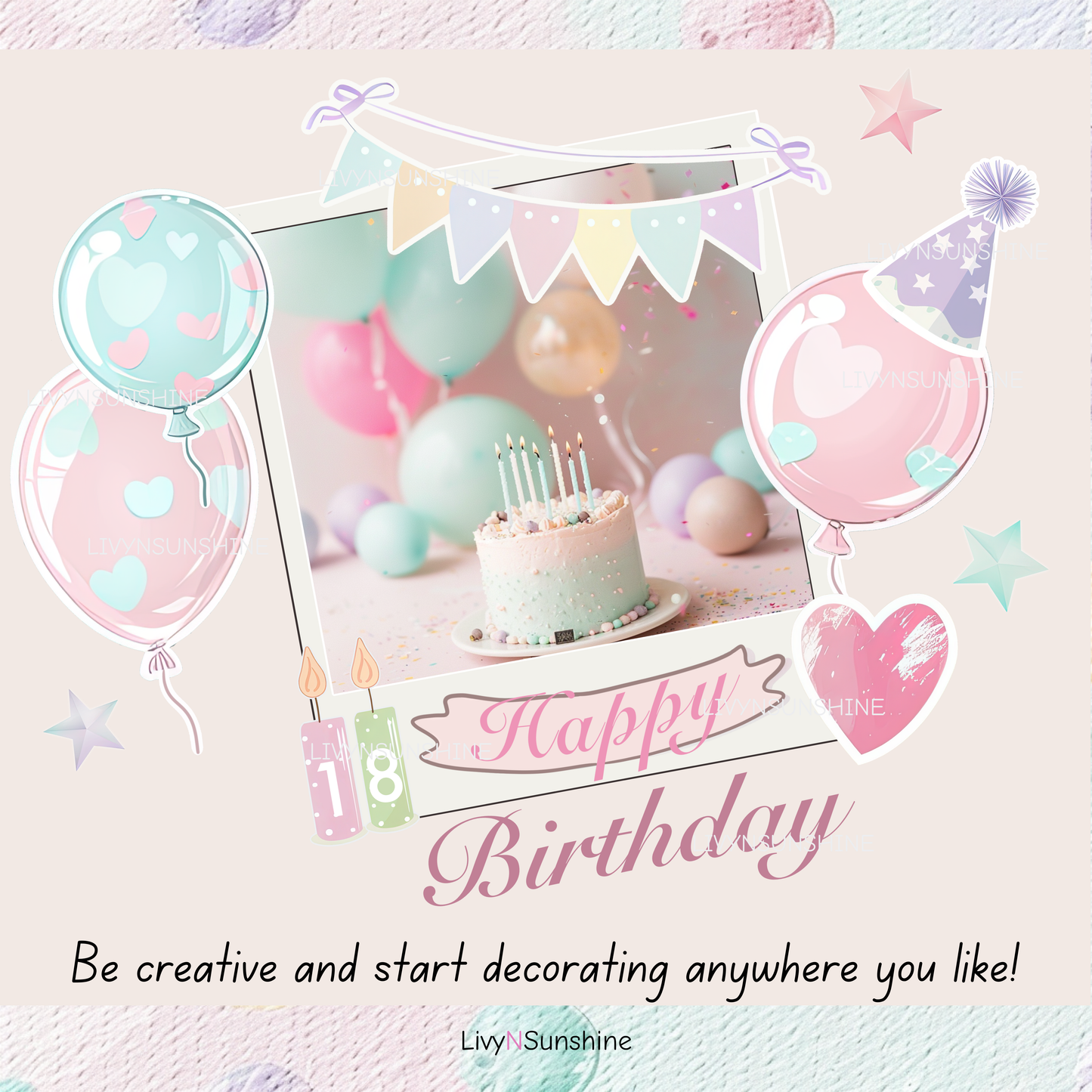 44 Happy Birthday Cute Pastel Digital Stickers for Digital Planners and Journals - PNG & Goodnotes