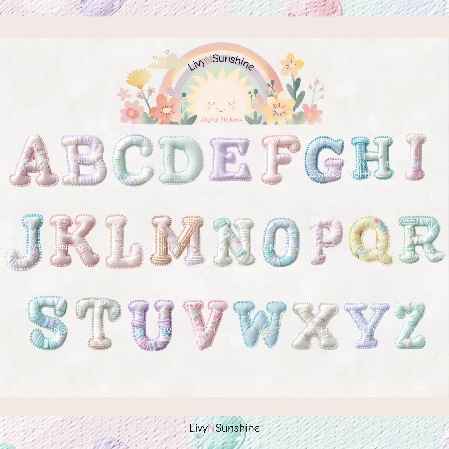 A-Z Sewed Design Alphabet Digital Stickers for Digital Planners & Journals - PNG & Goodnotes