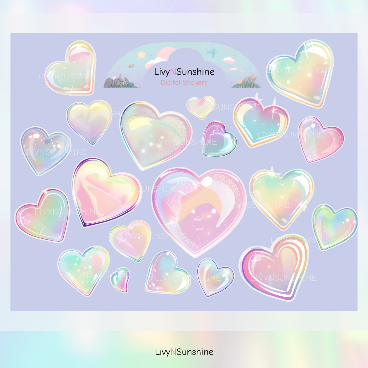 Set of 20 Holographic Heart Digital Stickers - Perfect for Digital Planners & Journals