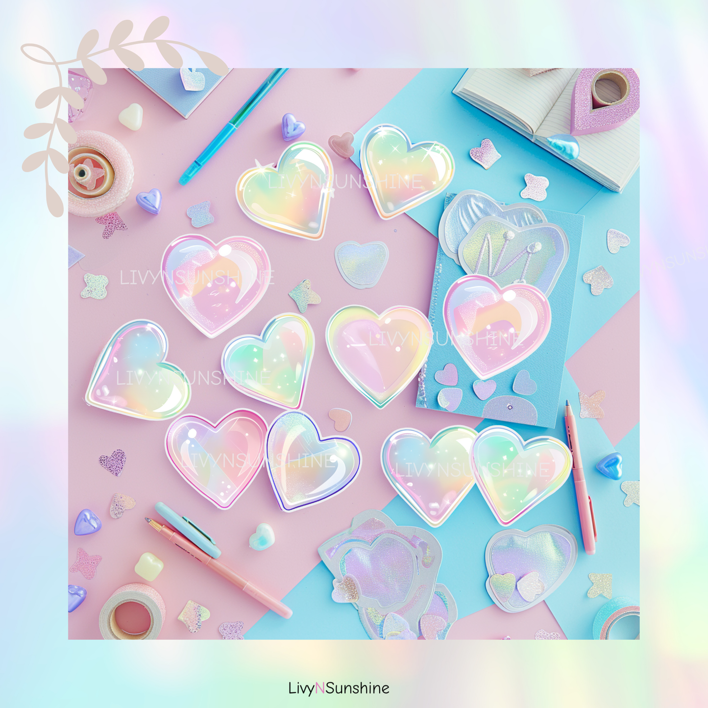Set of 20 Holographic Heart Digital Stickers - Perfect for Digital Planners & Journals