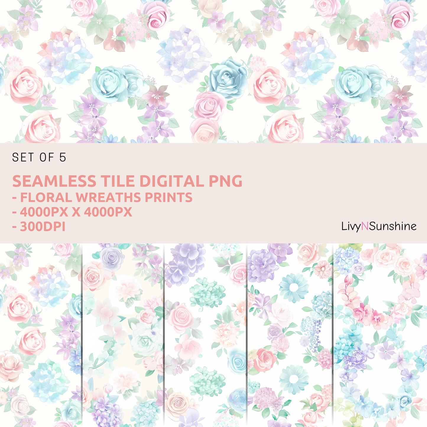 High-Resolution Floral Wreath Seamless Tile Pattern - Perfect for Digital Scrapbooking and Design Projects
