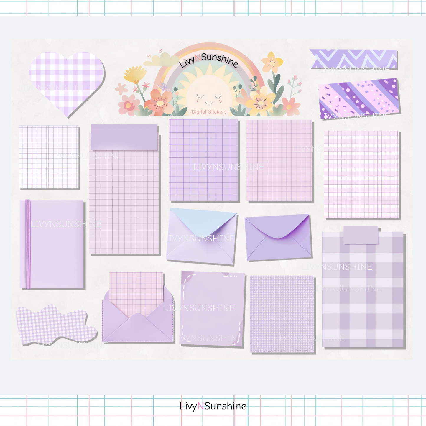 Set of 16 Pastel Purple Digital Post-its - Cute and Functional Sticky Notes for Digital Planners & Journals - PNG and Goodnotes
