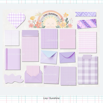 Set of 16 Pastel Purple Digital Post-its - Cute and Functional Sticky Notes for Digital Planners & Journals - PNG and Goodnotes