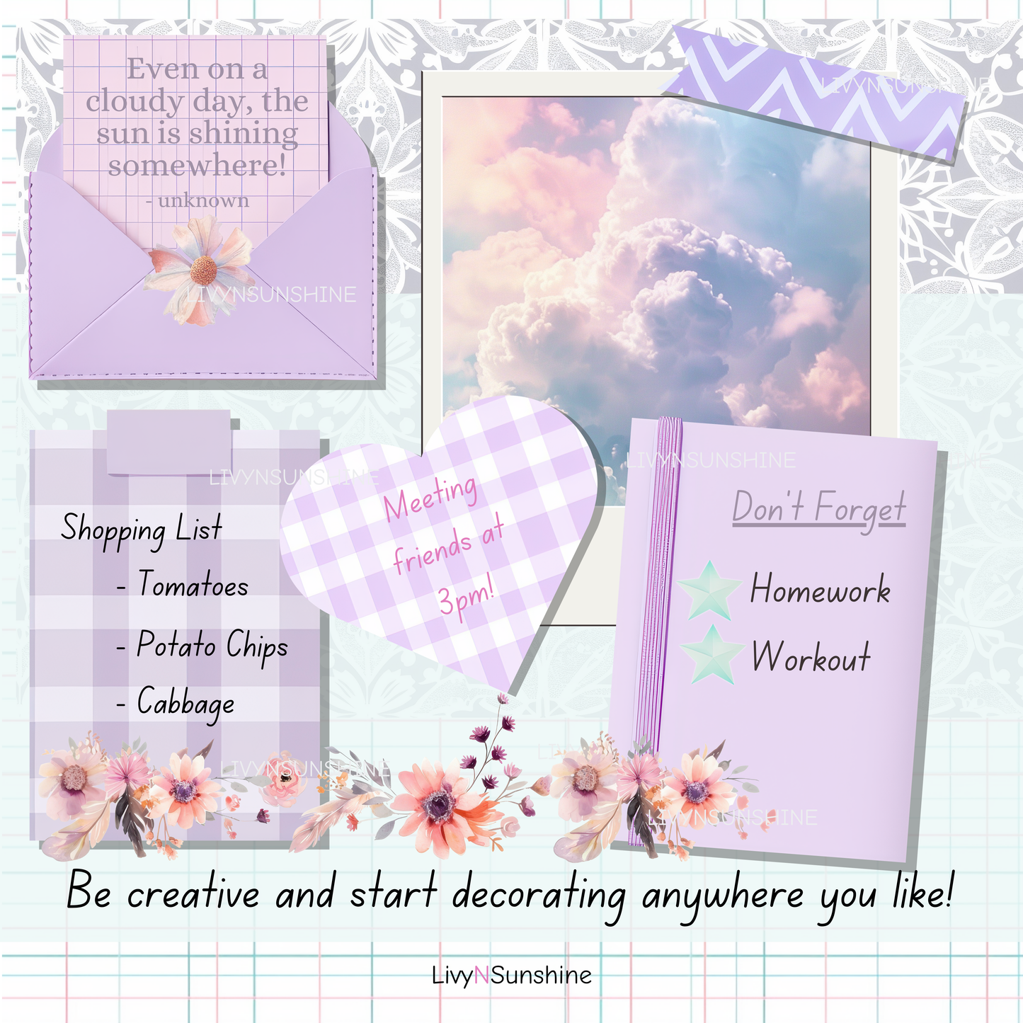 Set of 16 Pastel Purple Digital Post-its - Cute and Functional Sticky Notes for Digital Planners & Journals - PNG and Goodnotes