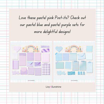 Set of 18 Pastel Pink Digital Post-its - Cute and Functional Sticky Notes for Digital Planners & Journals - PNG and Goodnotes