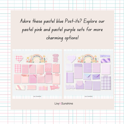 Set of 15 Pastel Blue Digital Post-its - Cute and Functional Sticky Notes for Digital Planners & Journals - PNG and Goodnotes