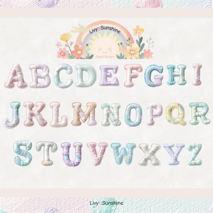 A-Z Sewed Design Alphabet Digital Stickers for Digital Planners & Journals - PNG & Goodnotes