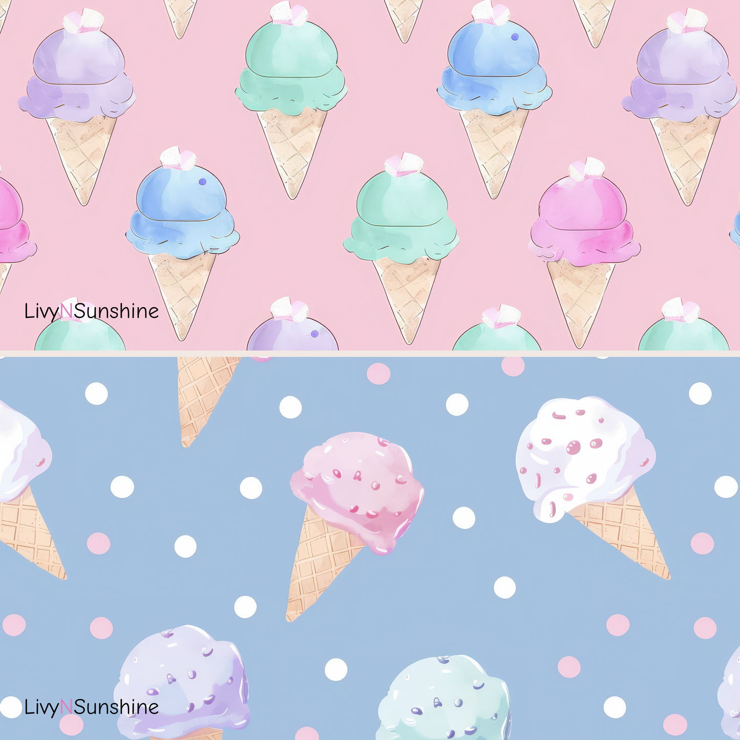 Set of 6 Pastel Marshmallow and Ice Cream Seamless Tiles – 4000px x 4000px 300DPI Digital Paper for Scrapbooking, Planners, & More