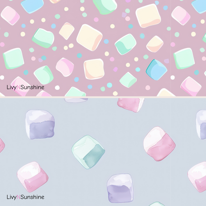 Set of 6 Pastel Marshmallow and Ice Cream Seamless Tiles – 4000px x 4000px 300DPI Digital Paper for Scrapbooking, Planners, & More