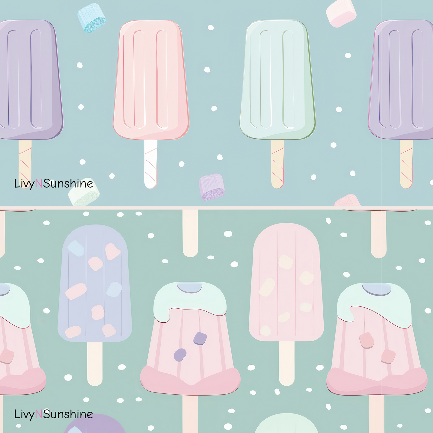 Set of 6 Pastel Marshmallow and Ice Cream Seamless Tiles – 4000px x 4000px 300DPI Digital Paper for Scrapbooking, Planners, & More