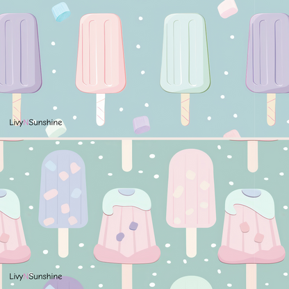 Set of 6 Pastel Marshmallow and Ice Cream Seamless Tiles – 4000px x 4000px 300DPI Digital Paper for Scrapbooking, Planners, & More