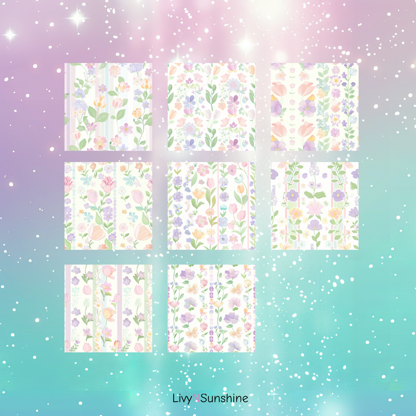Set of 8 Pastel Floral Prints Seamless Tiles - Perfect for Digital and Print Projects