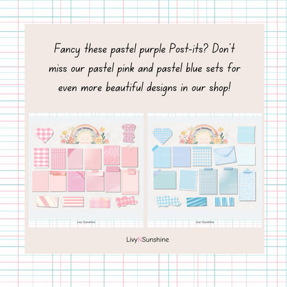 Set of 16 Pastel Purple Digital Post-its - Cute and Functional Sticky Notes for Digital Planners & Journals - PNG and Goodnotes