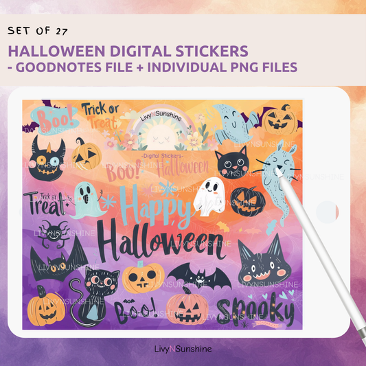 Spooky Halloween Digital Sticker Set – 27 Cute & Creepy Stickers for Planners, Journals, Digital Scrapbooks | Perfect for Halloween Fun