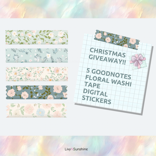 Free 5 Floral Washi Tape Digital Stickers for GoodNotes – Perfect for Planners & Journals