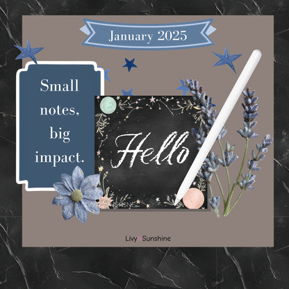Set of 6 Chalkboard Digital Sticky Notes - Pastel Stars & Moon Designs for Journals - PNG Only