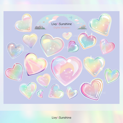 Set of 20 Holographic Heart Digital Stickers - Perfect for Digital Planners & Journals