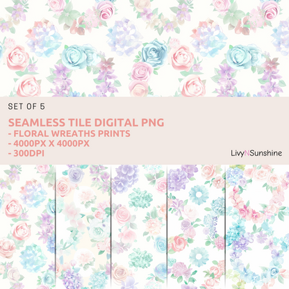 High-Resolution Floral Wreath Seamless Tile Pattern - Perfect for Digital Scrapbooking and Design Projects
