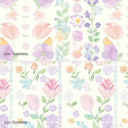 Set of 8 Pastel Floral Prints Seamless Tiles - Perfect for Digital and Print Projects