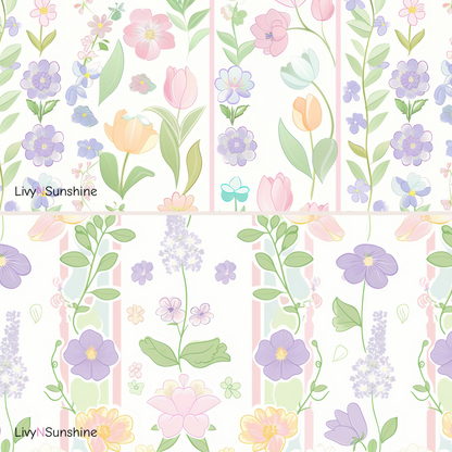Set of 8 Pastel Floral Prints Seamless Tiles - Perfect for Digital and Print Projects