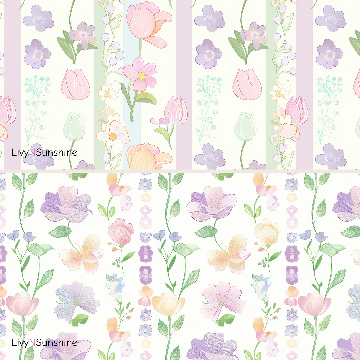 Set of 8 Pastel Floral Prints Seamless Tiles - Perfect for Digital and Print Projects