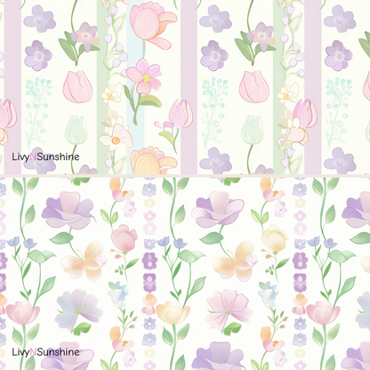 Set of 8 Pastel Floral Prints Seamless Tiles - Perfect for Digital and Print Projects