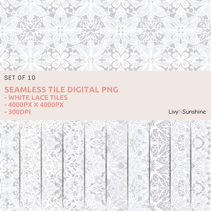 Set of 10 Digital White Lace Tiles - Elegant Floral Patterns